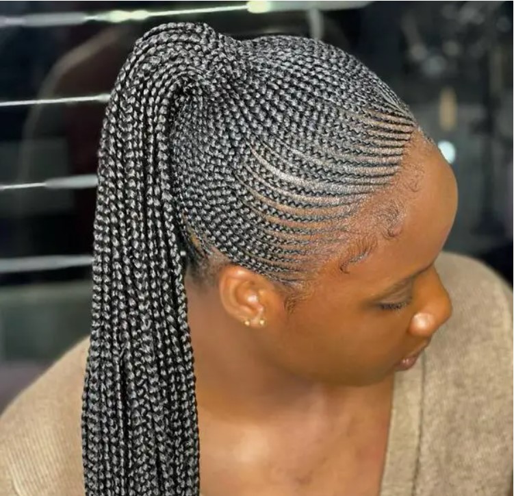 Beautiful Low Ponytail with Neat Weave