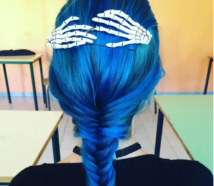 Mermaid blue dye with braid ponytail hairstyle