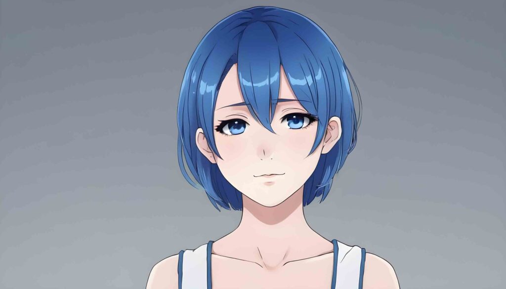 anime characters with short blue hair