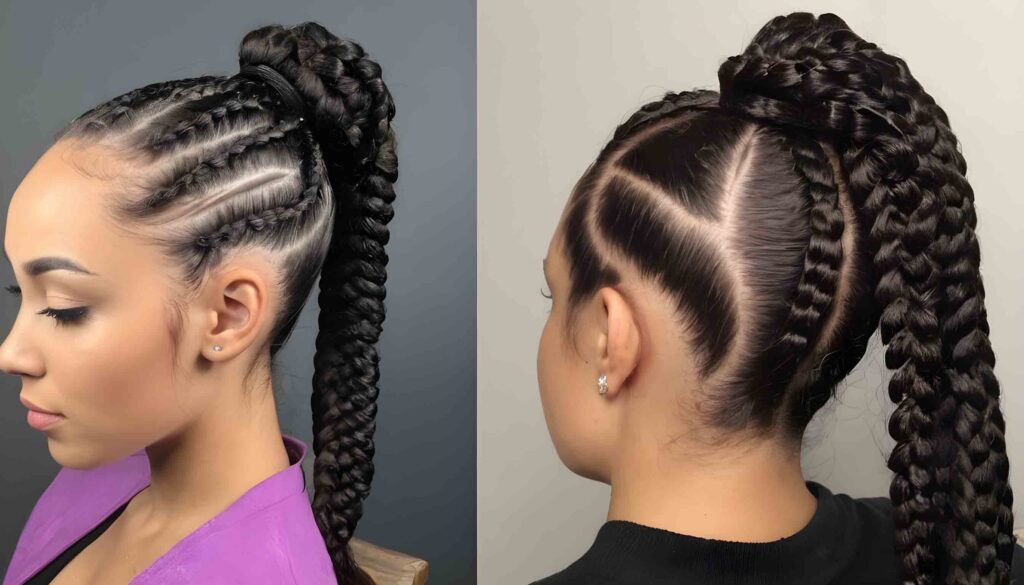cornrow braided high ponytail