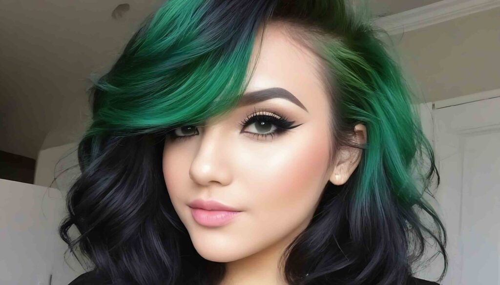 green and black ombre hair scene