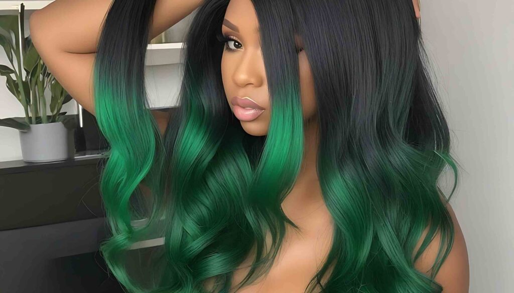 green and black ombre hair wigs