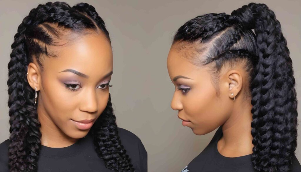 two braids in front weave in back